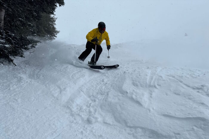 Skiing on snowy slopes