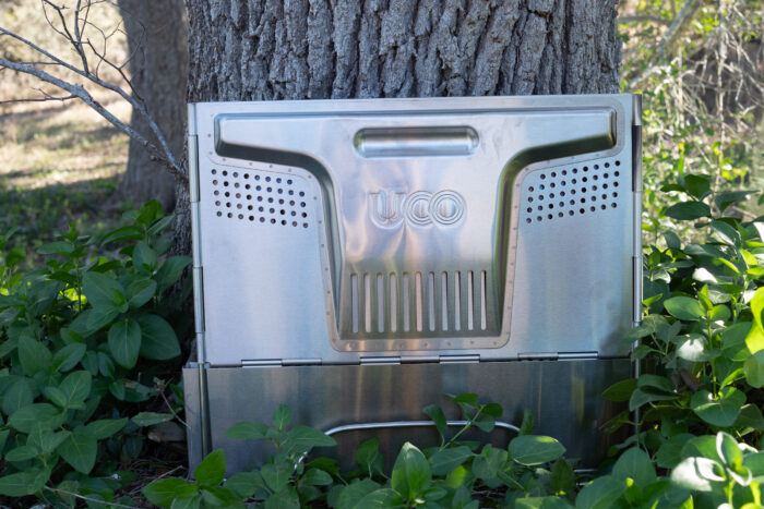 UCO Flatpack Smokeless Firepit and Grill in folded format