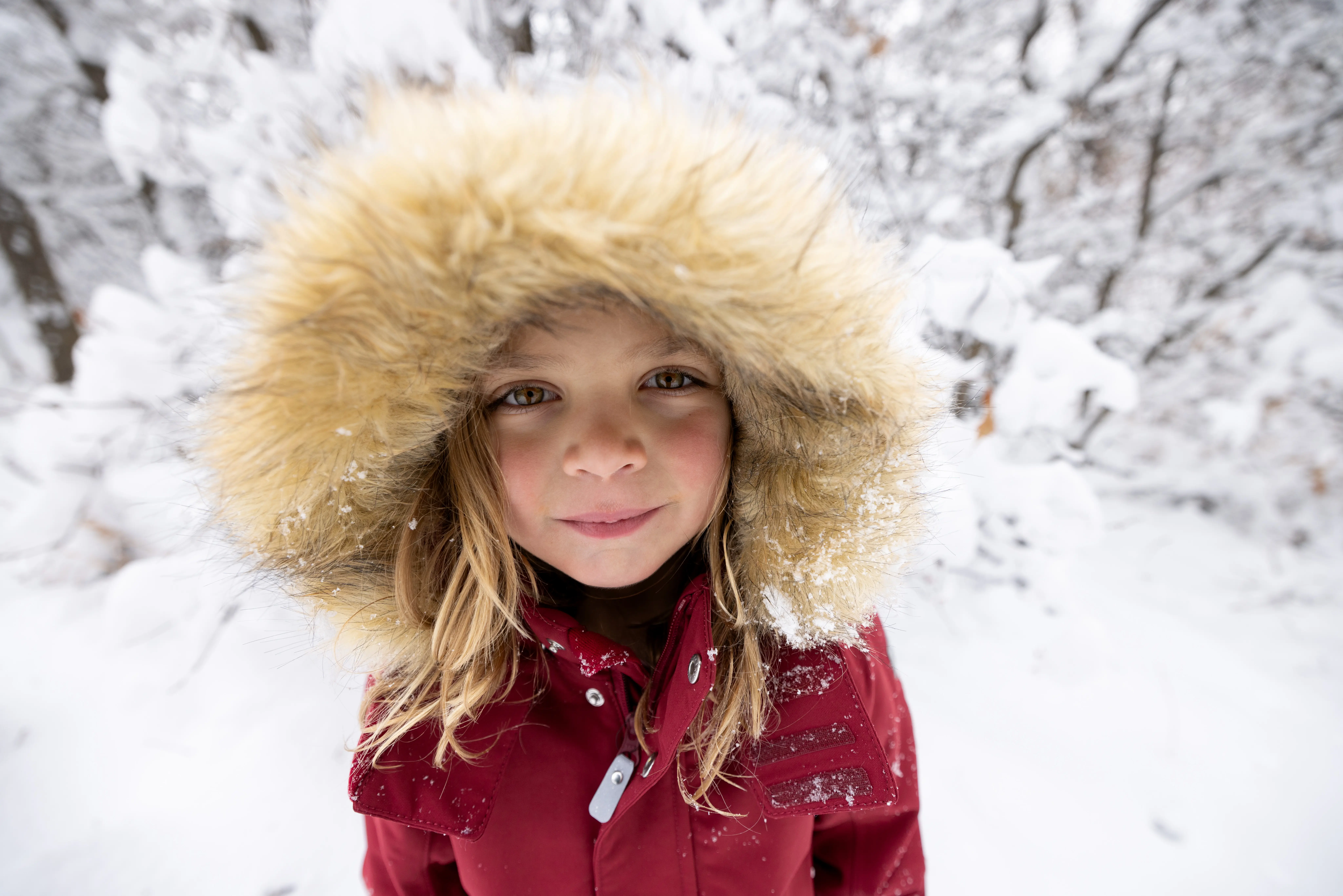 removable fur on hood of winter jacket for kids
