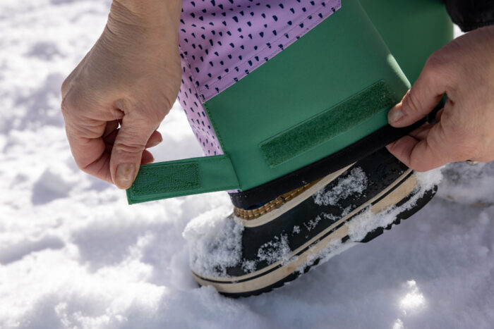 velcro adjustment on hem of winter snow pants for kids 