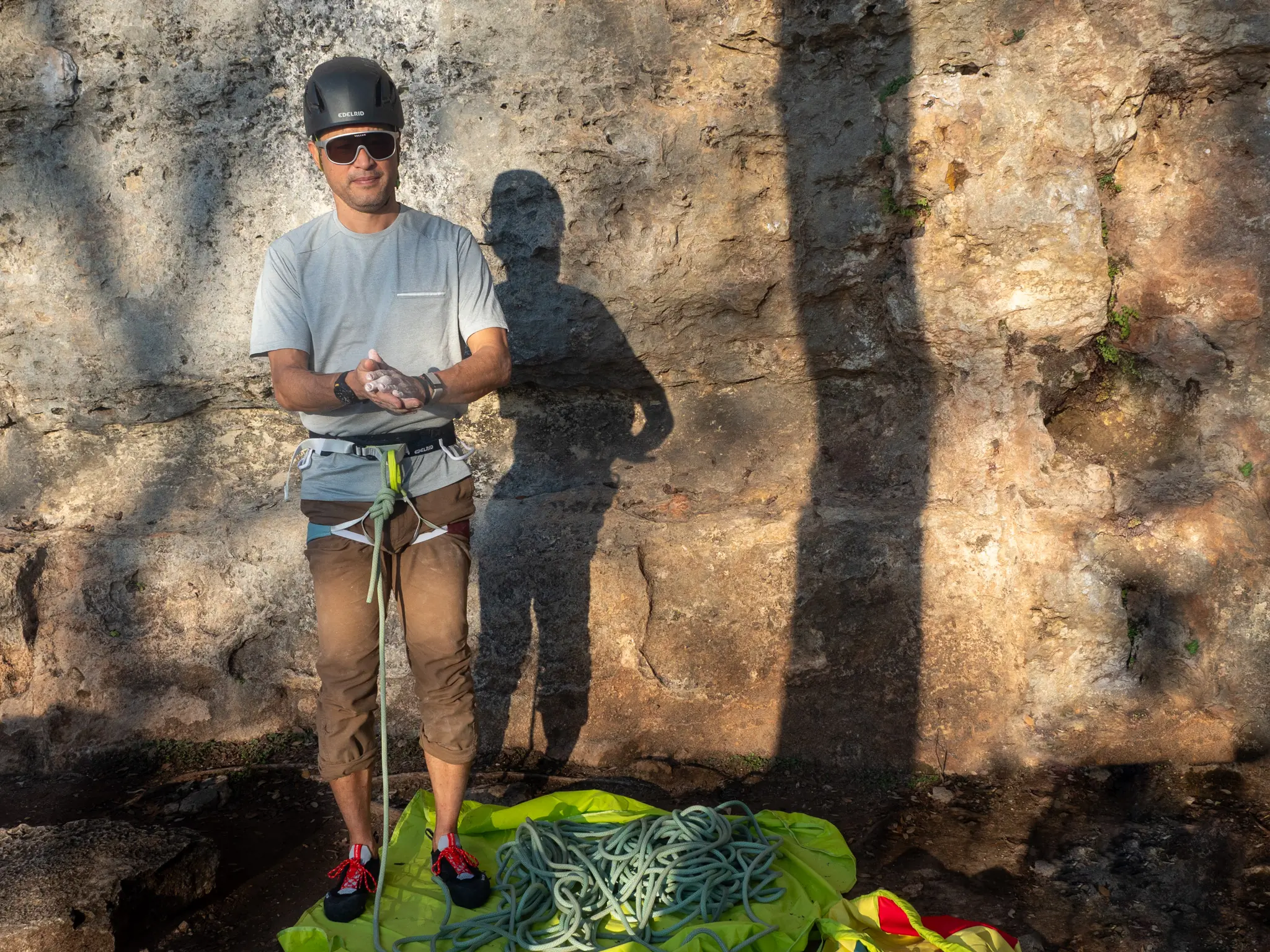 Climbing editor Seiji Ishii in Edelrid's 3R rock climbing collection
