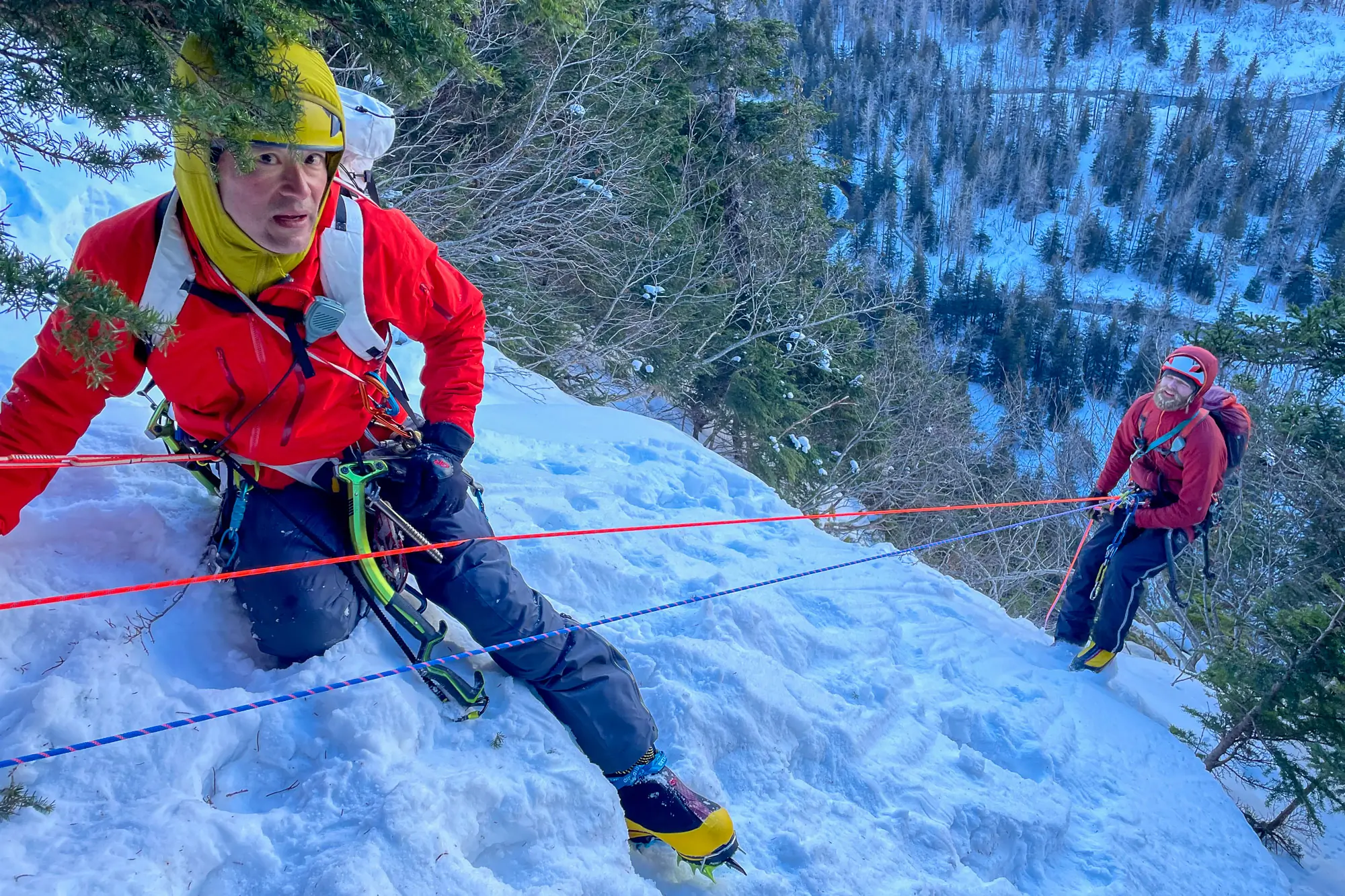Seiji Ishii at the top of an ice climb in Alaska
