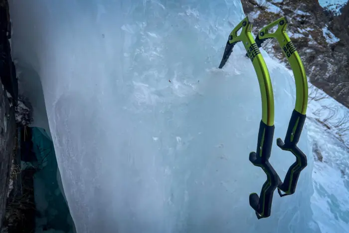 Edelrid Rage ice axes on ice fall