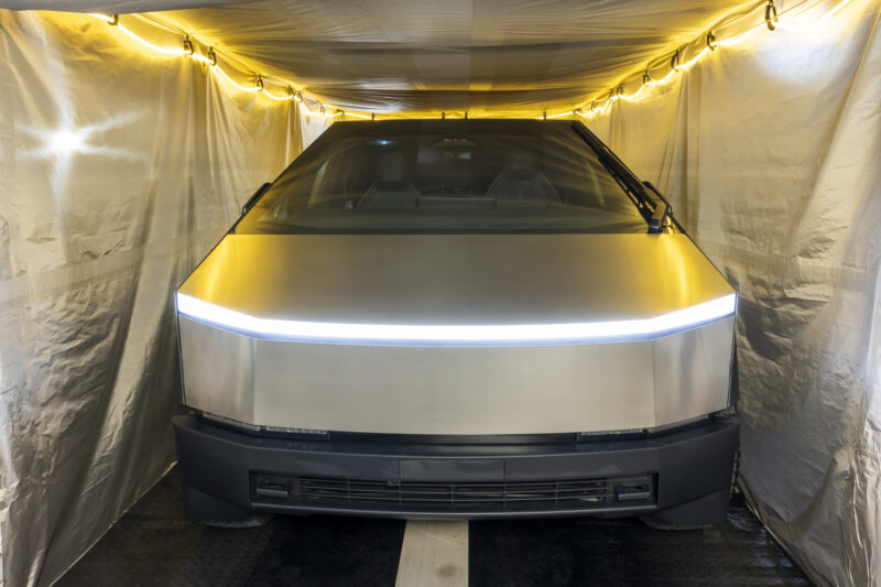 $15,000 Car Cover: Cybertruck Doomsday Tent Protects Against EMP Attacks, but Not Rain