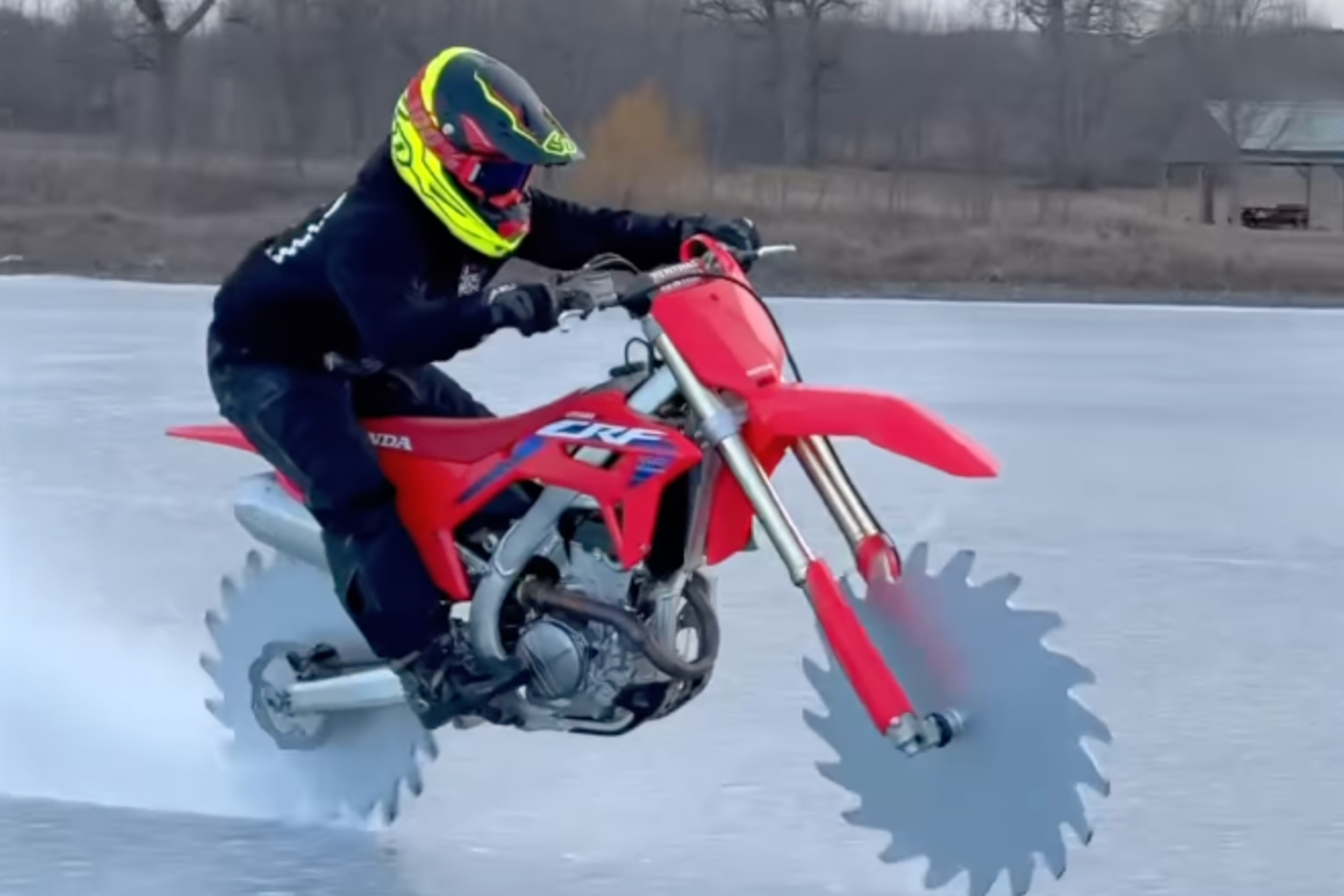 saw blade wheels on a dirt bike