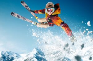 Skiing.,Jumping,Skier.,Extreme,Winter,Sports.