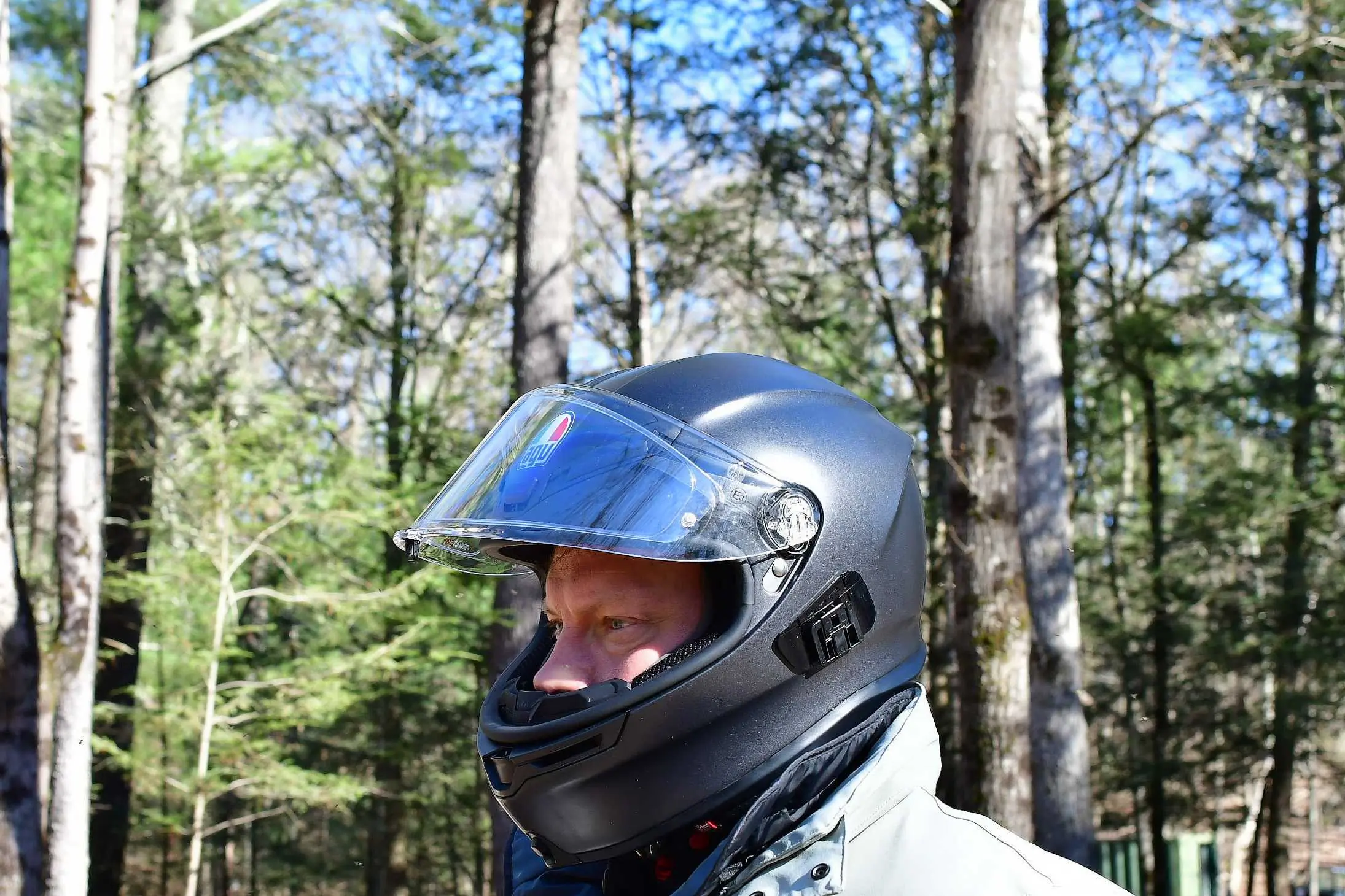 man wearing helmet for moto ride