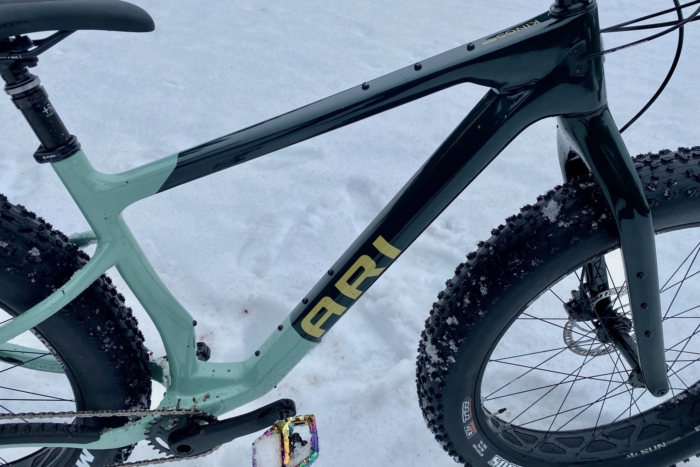 The light carbon frame on the Ari Kings Peak fat bike
