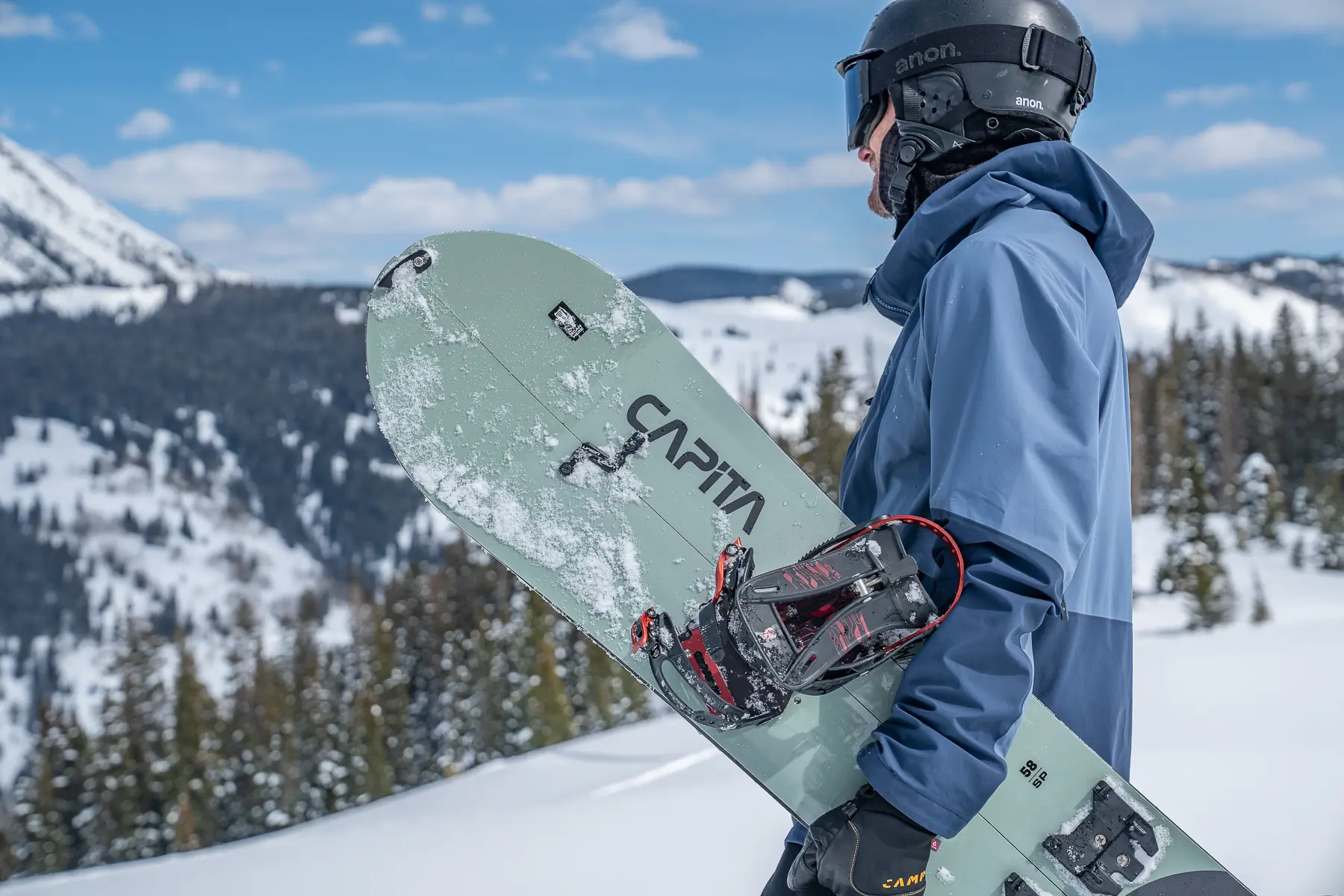 splitboarder standing holding board