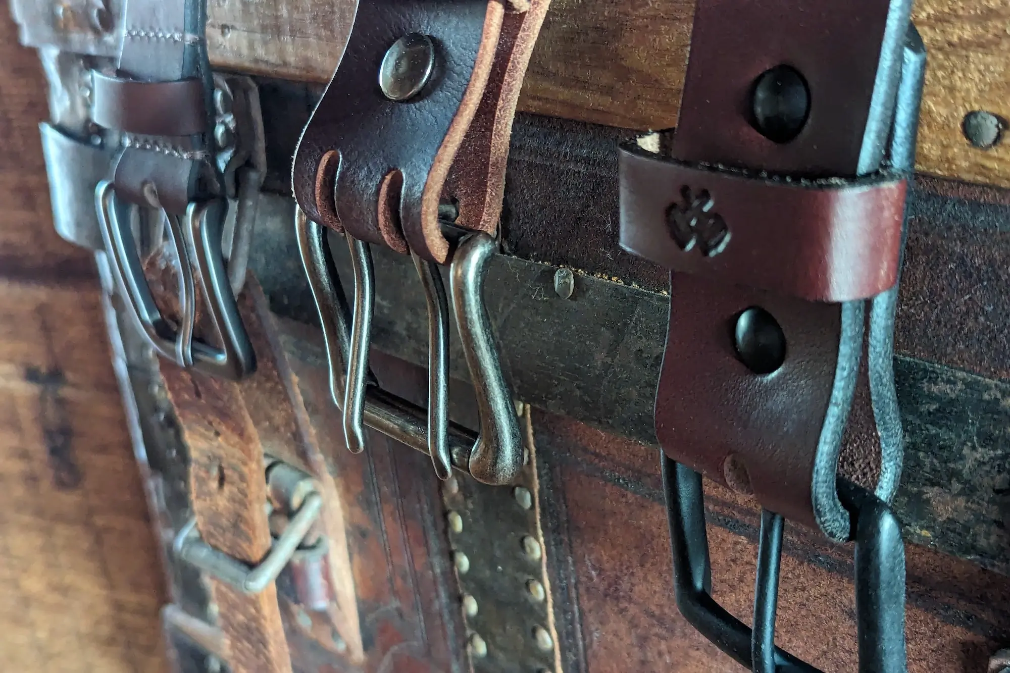 Detail shot the three leather belts we tested