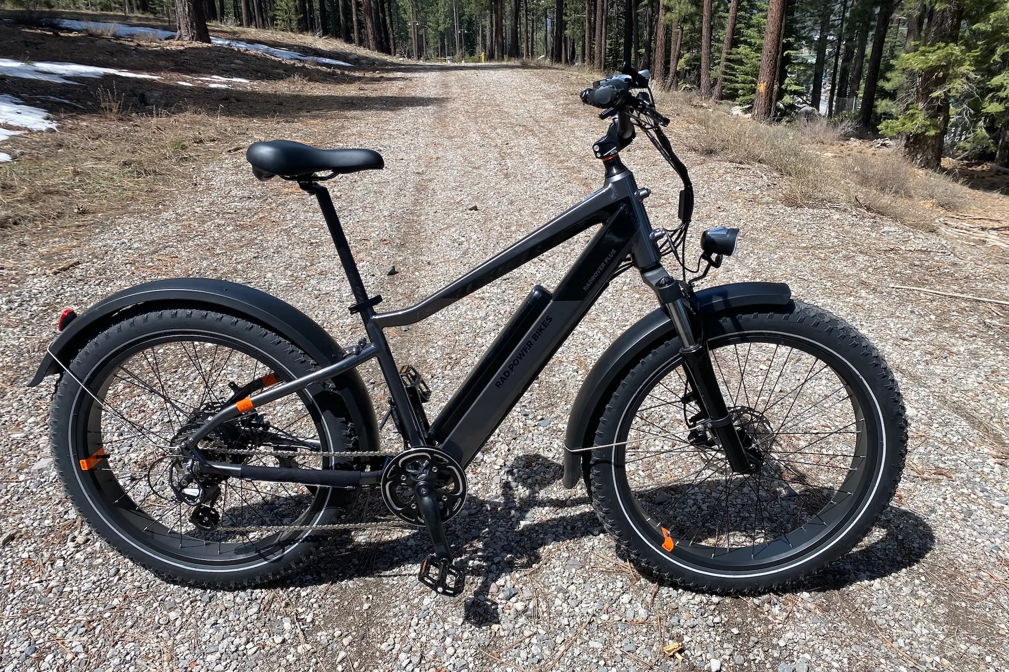 The Rad Power RadRover 6 Plus on a gravel road