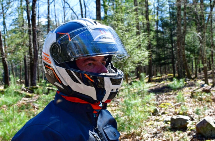 moto rider with visor up 