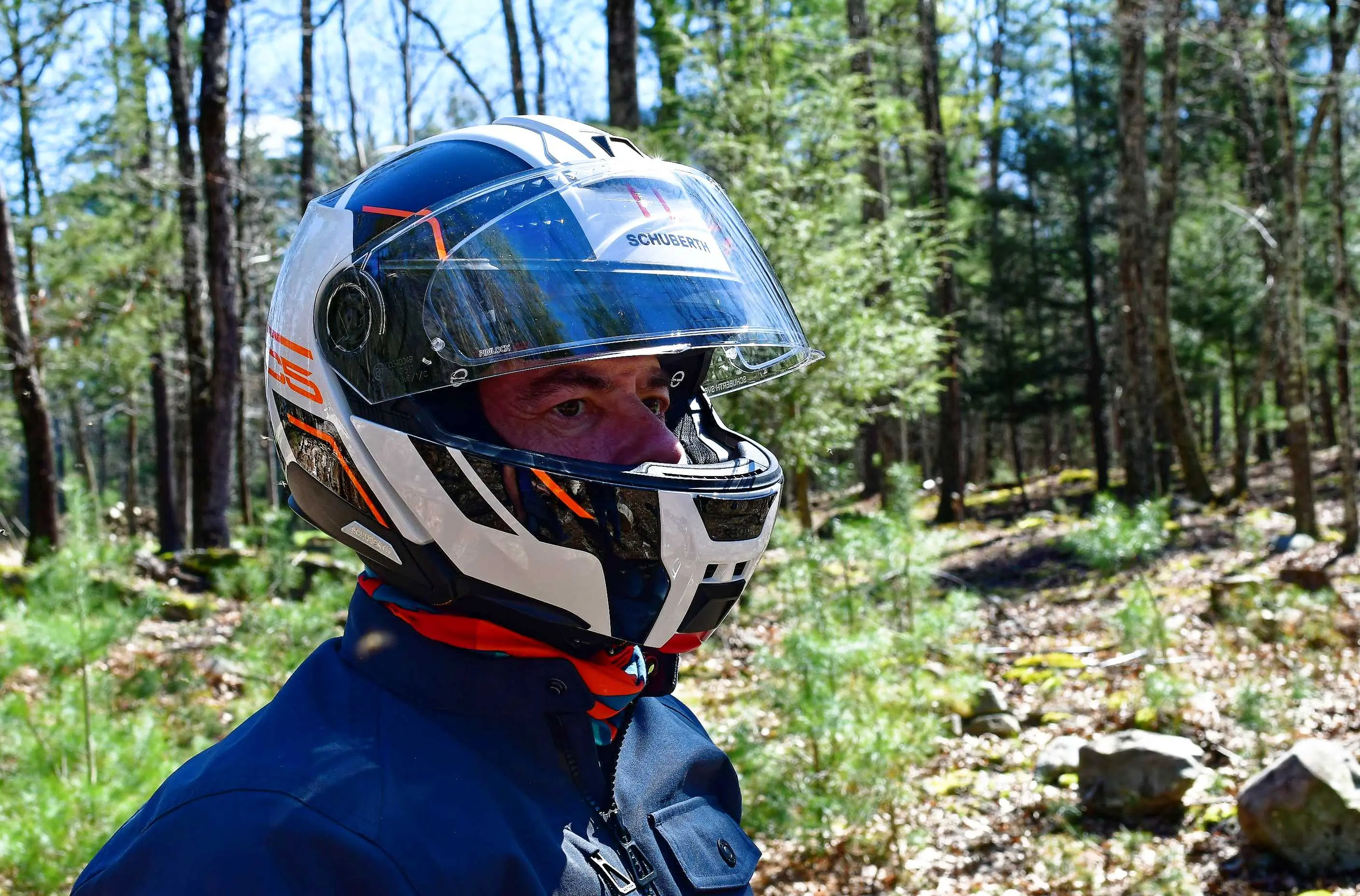 moto rider with visor up