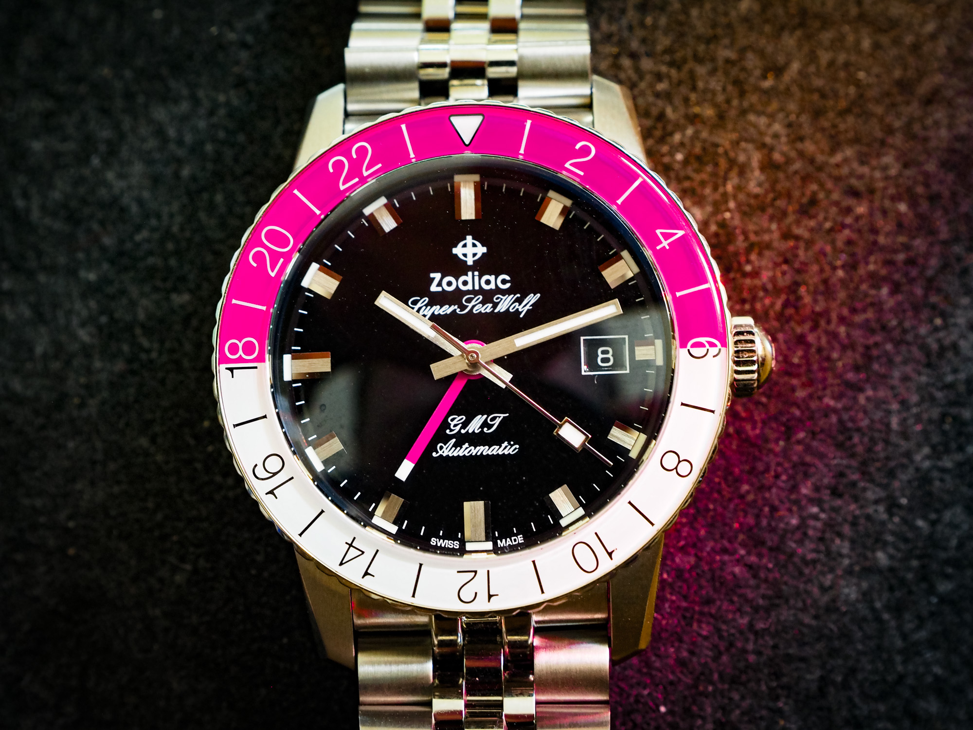 Zodiac Super Sea Wolf GMT with pink bezel