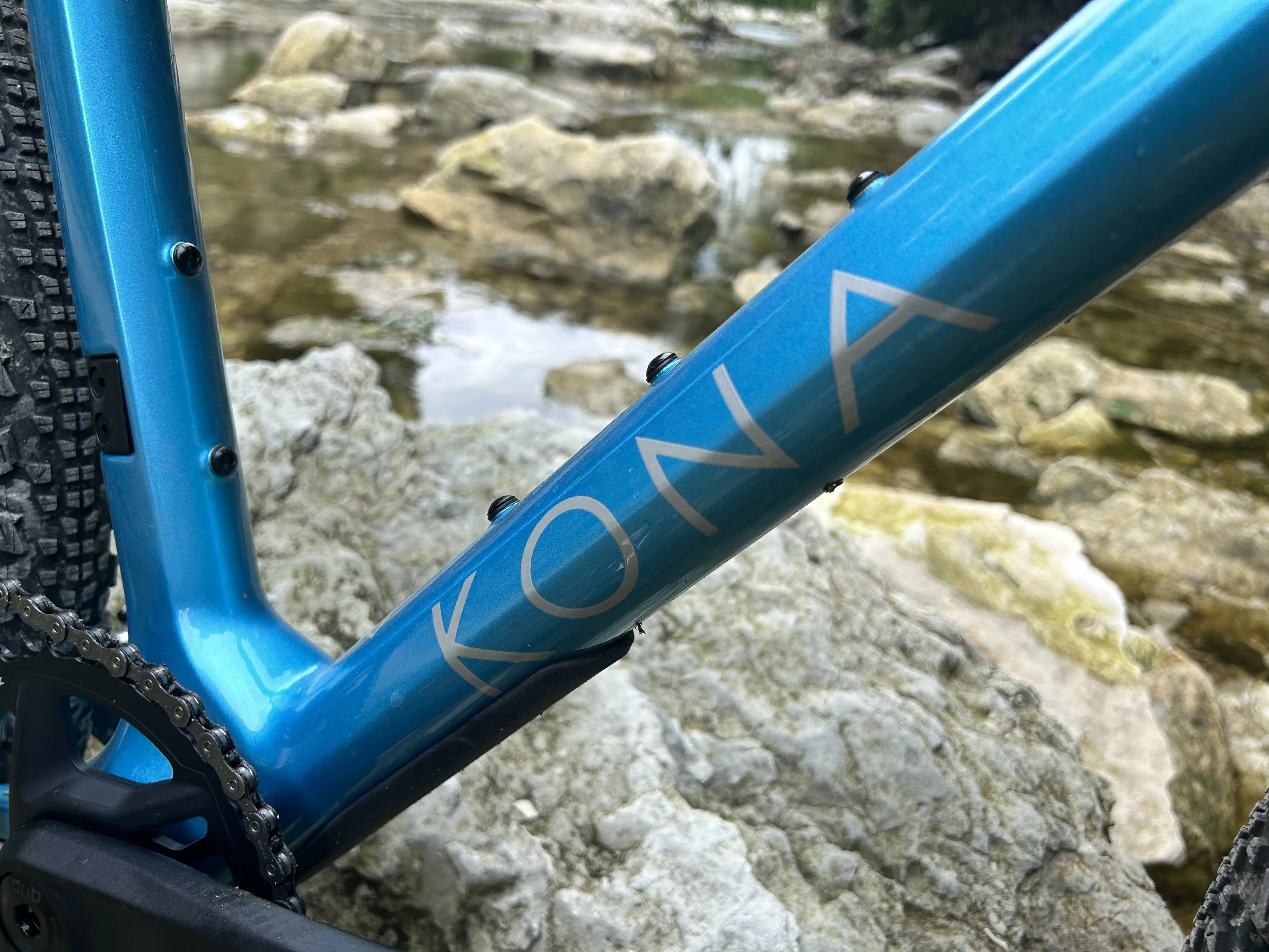 Kona Ouroboros downtube detail image.