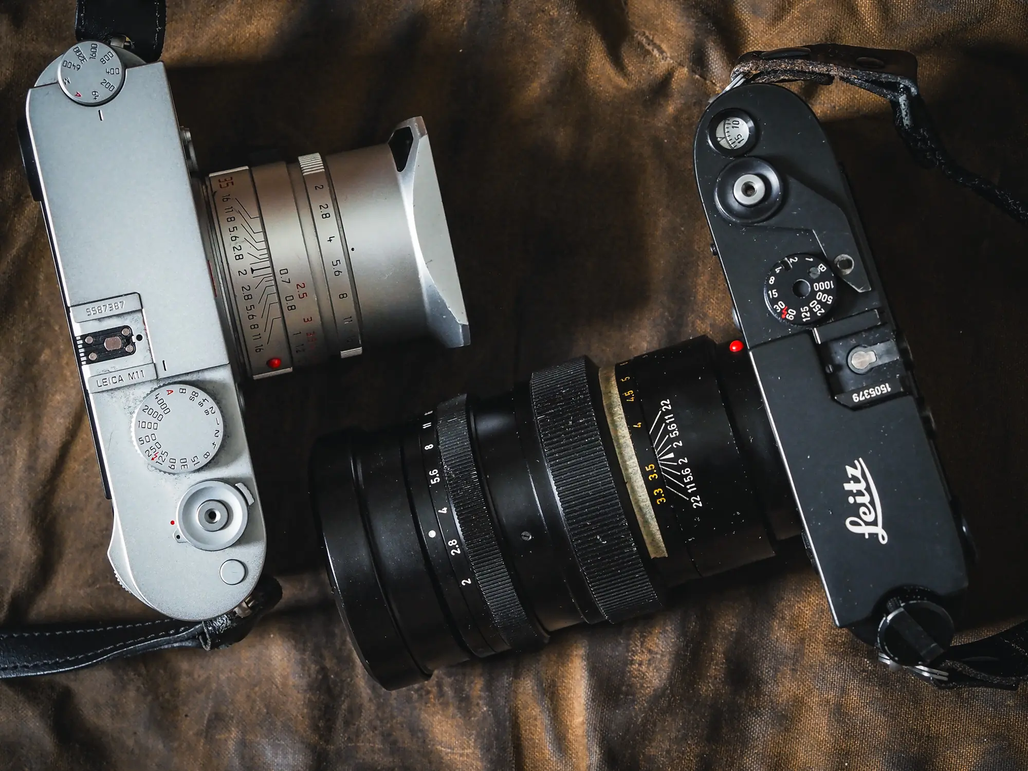 The Leica M11, left, next to my Leica M4-2 film camera; (photo/Sean McCoy)