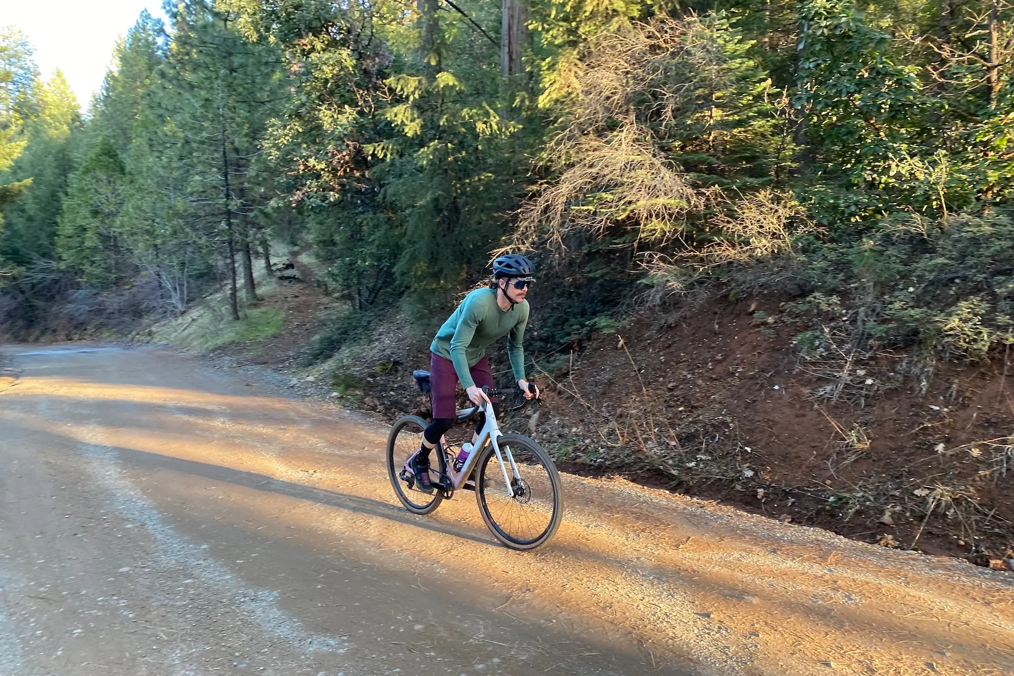 Riding a gravel bike wearing the Smith Network MIPS bike helmet