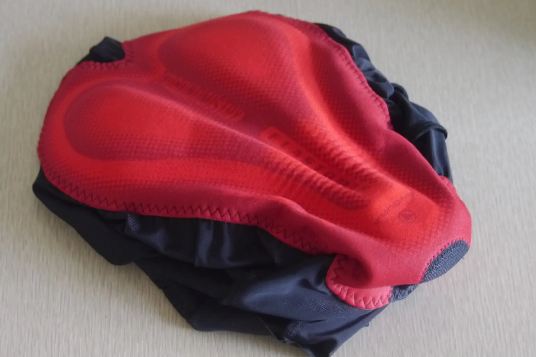 A chamois, or pad, on a pair of men's cycling bibs