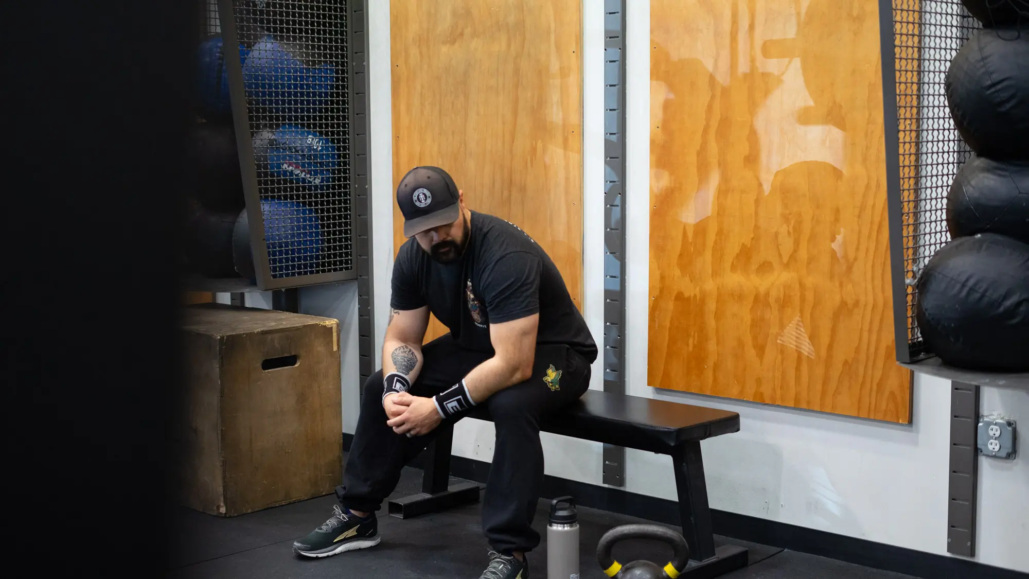 GJ Sweatpants BG Rockfit Sweatpants sitting on bench