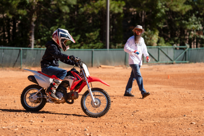 Young rider on dirt during a Motorcycle Safety Foundation MOTO Intro event