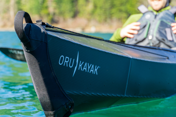 the bow of the Oru kayak shows the interplay between the chines