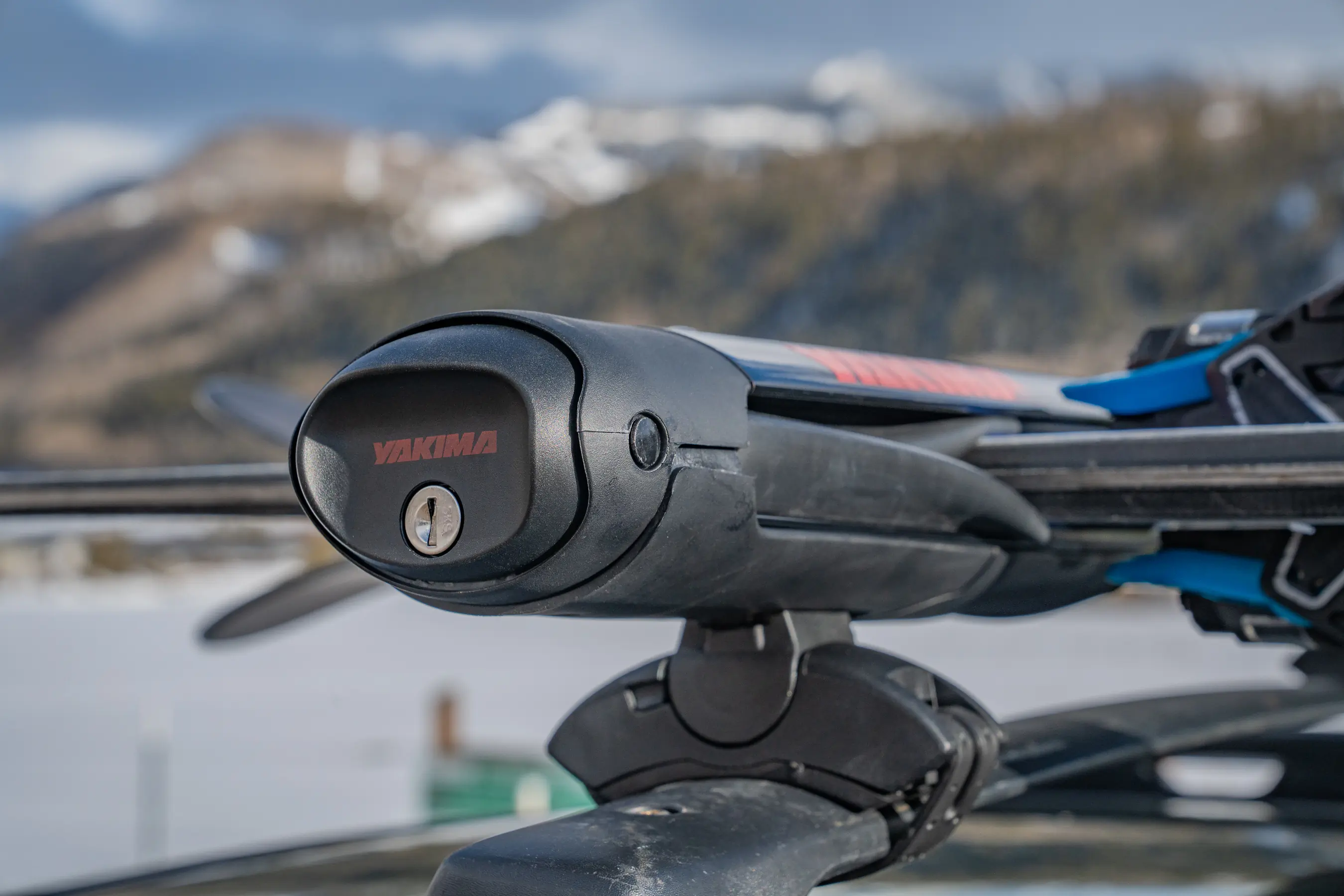 close up of Yakima lock on roof rack 