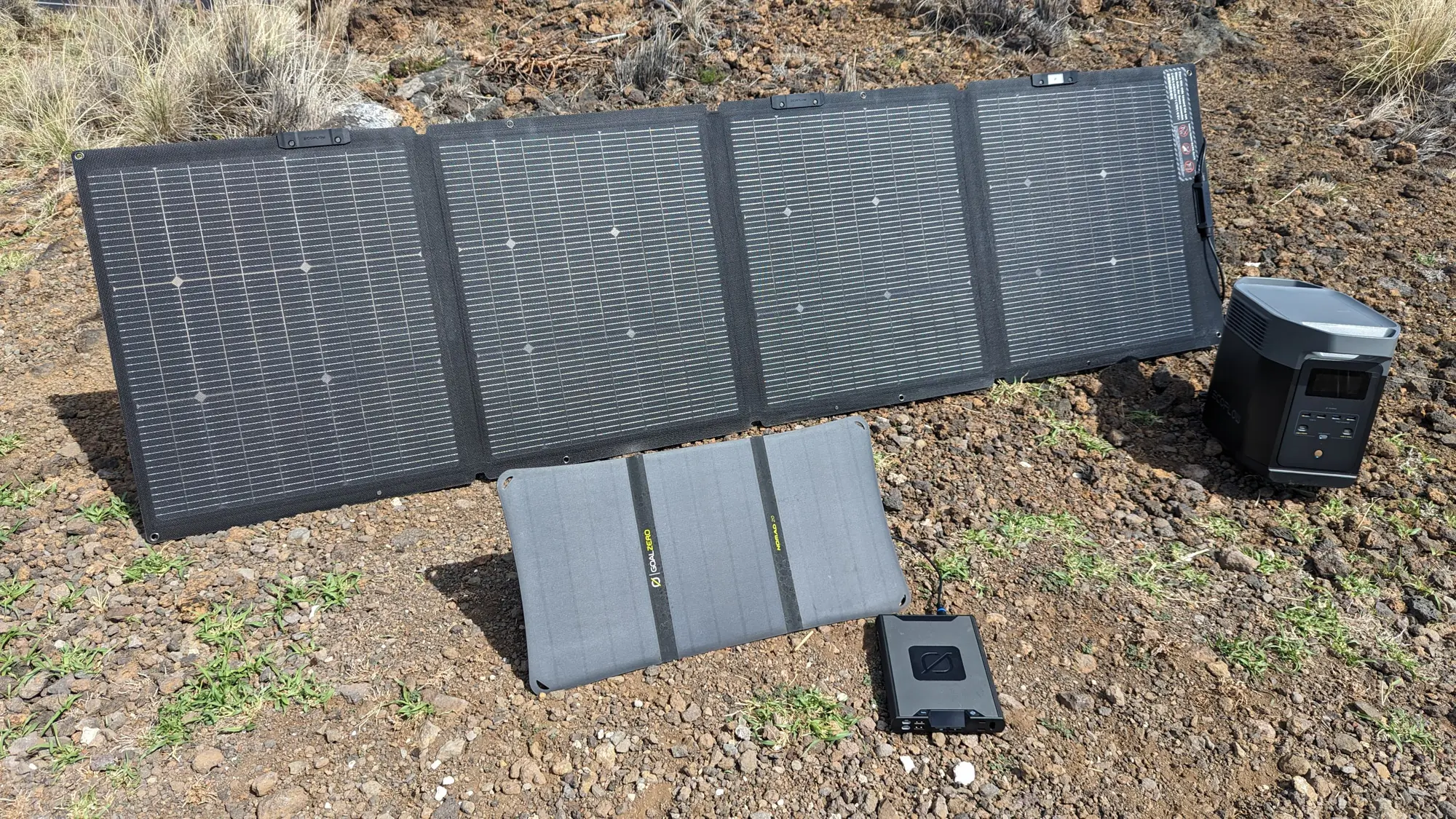 Gear Junkie - Best Portable Solar Charger - EcoFlow and GoalZero solar panels with their respective batteries.