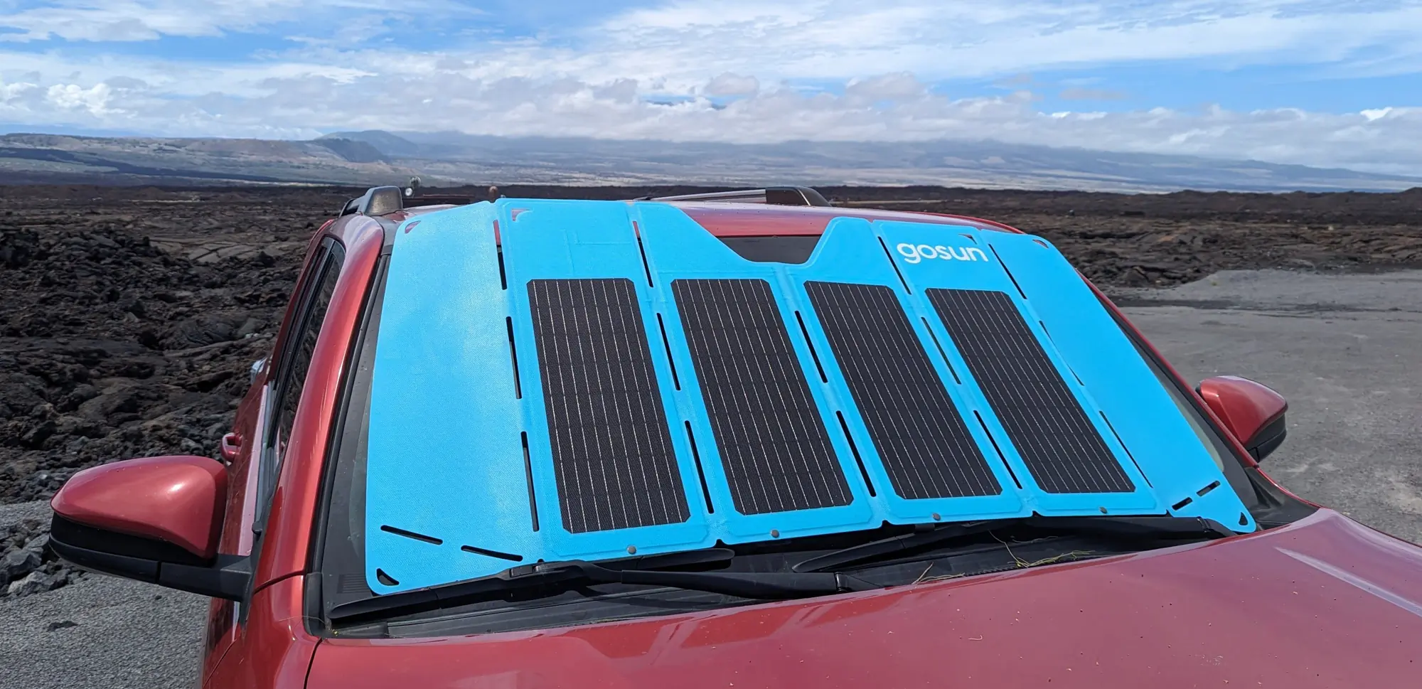 Gear Junkie - Best Portable Solar Charger - GoSun Shield on windshield of car