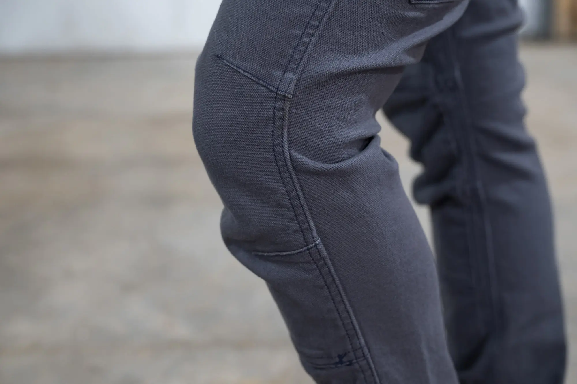 A detail of the double knee fabric on the Britt Pants