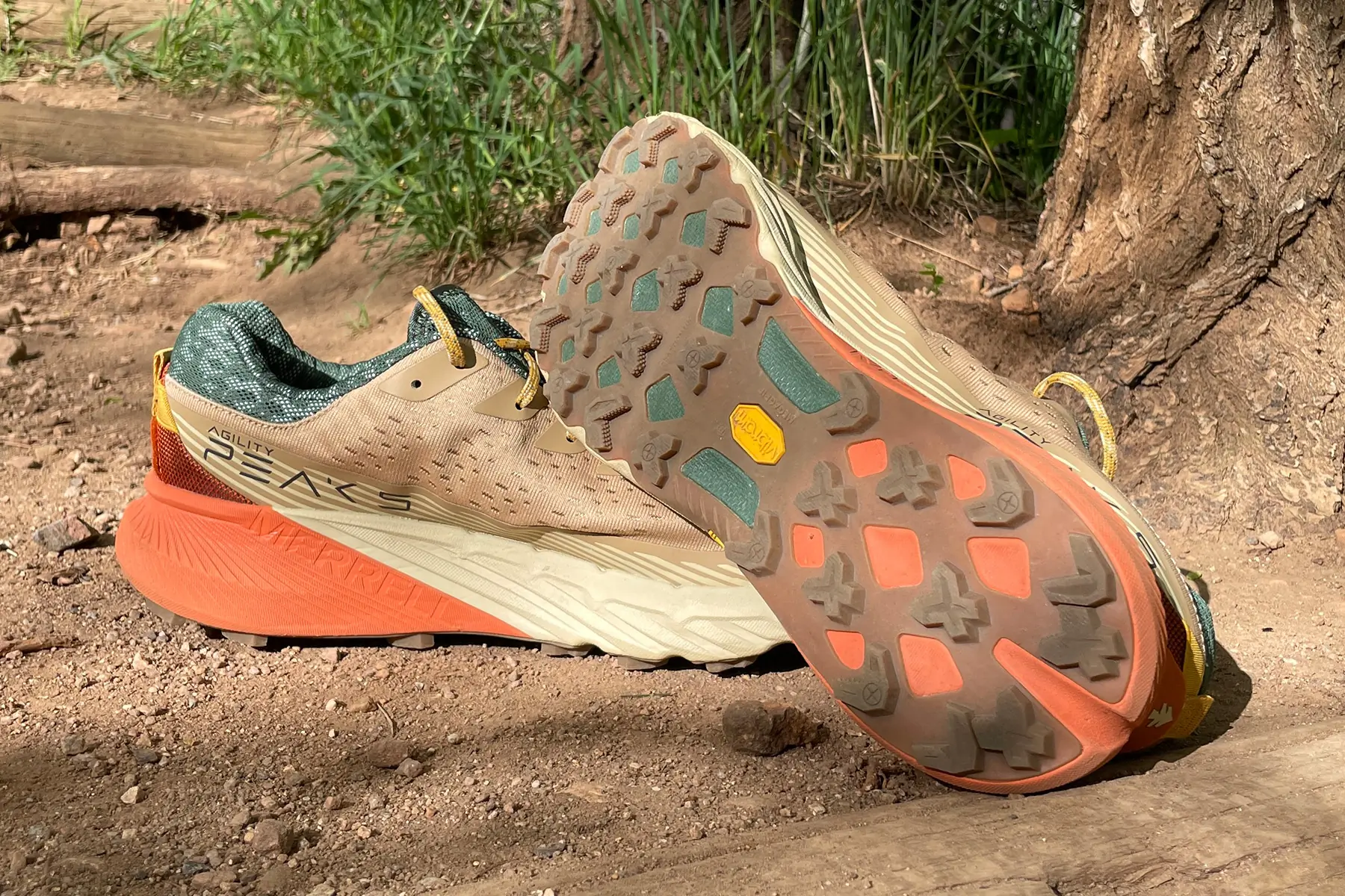 merrell agility peak 5 huckberry dune edition on trail