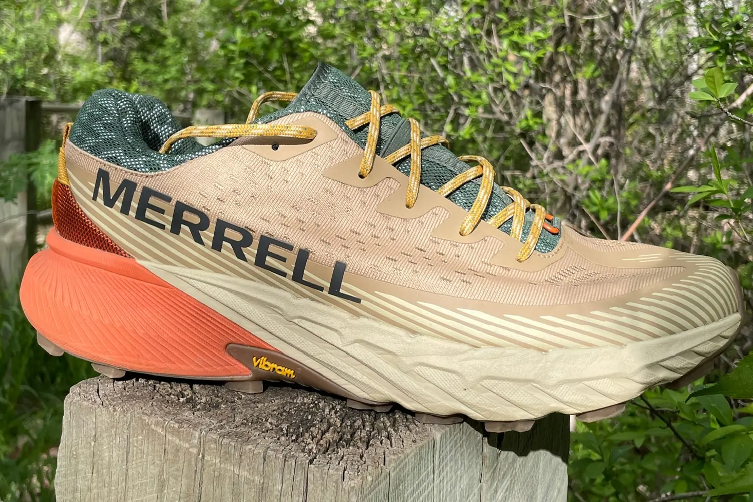 merrell agility peak 5 huckberry dune edition on trail