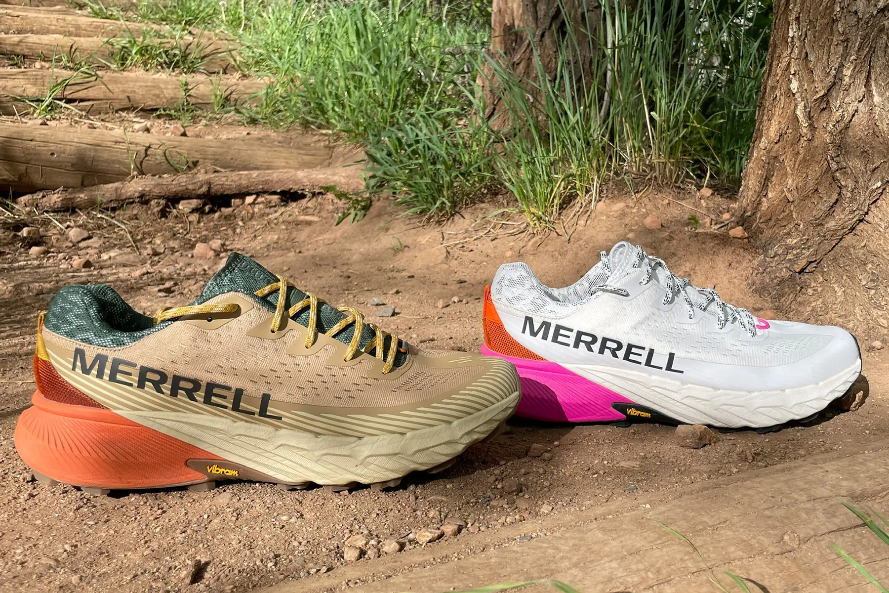 merrell agility peak 5 huckberry dune edition on trail