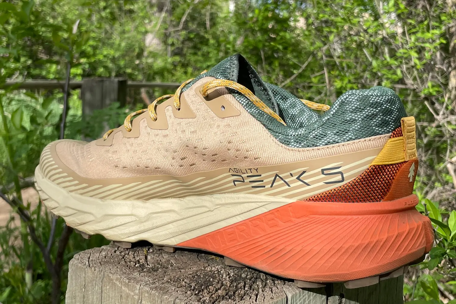 merrell agility peak 5 huckberry dune edition on trail