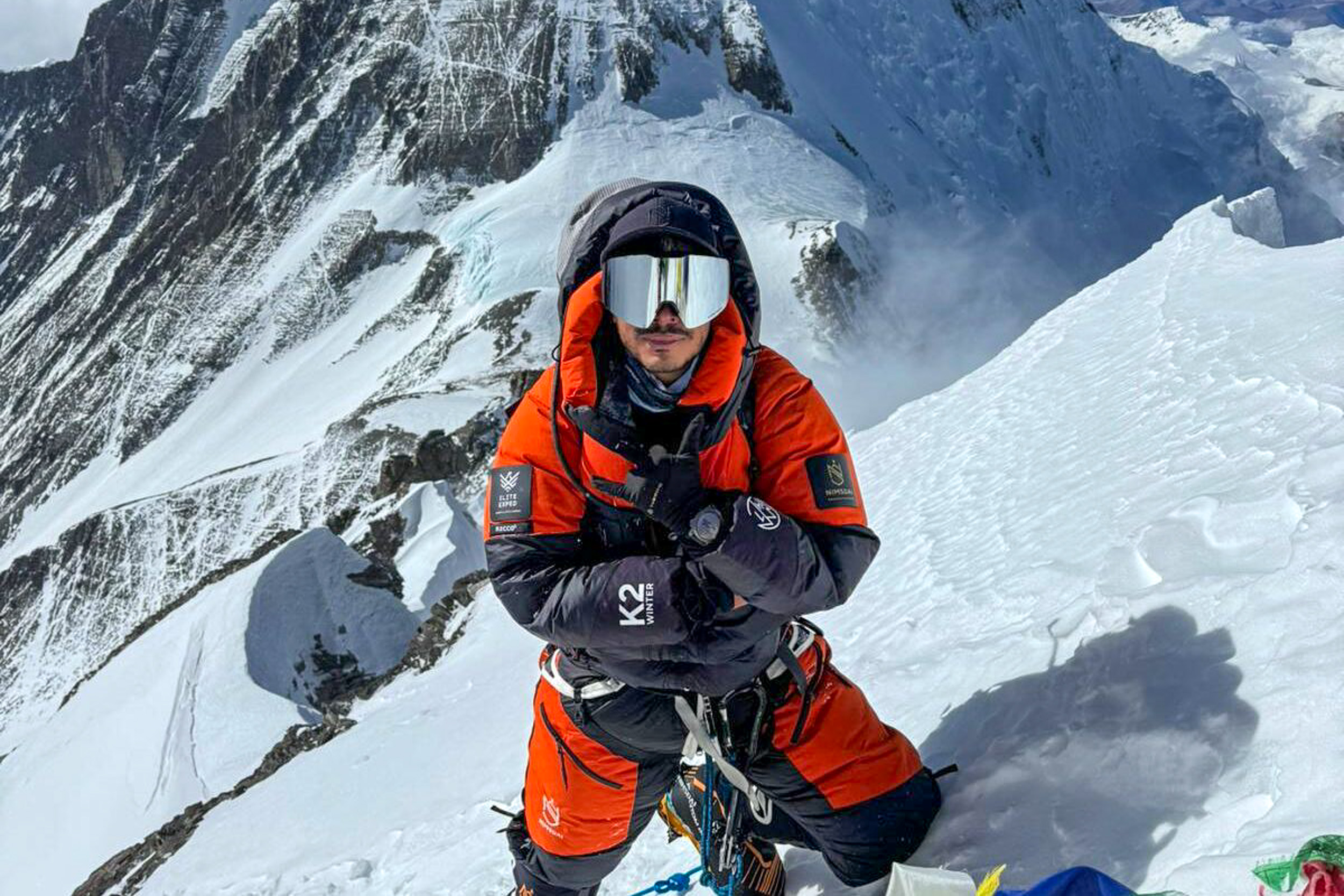 Nirmal Purja on the summit of Lhotse in 2024.