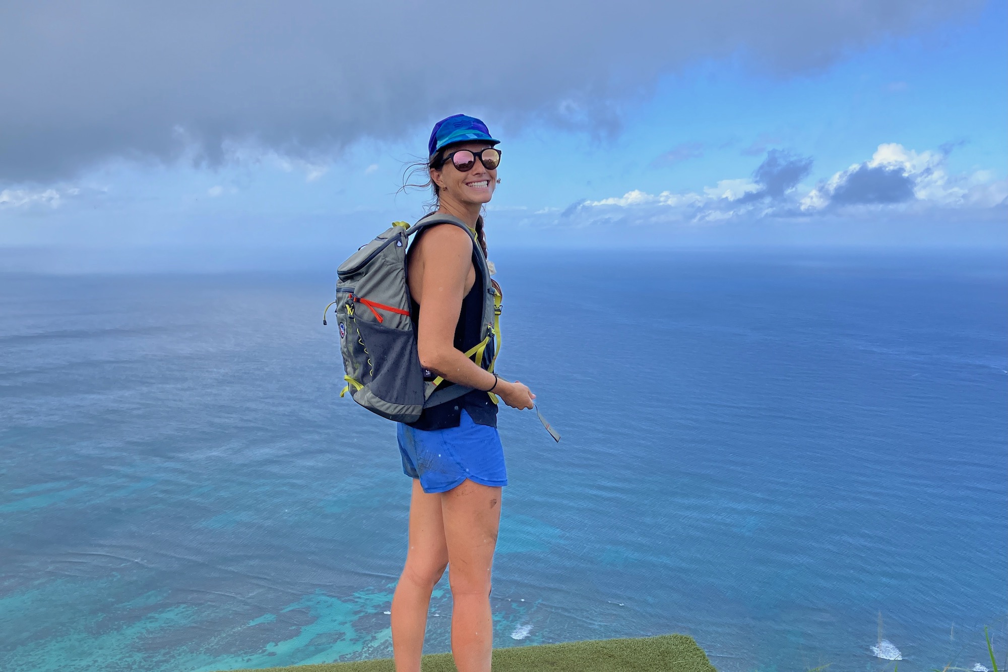 Rebecca Parsons testing the Oakley Spindrift women's sunglasses on a hike in Hawaii
