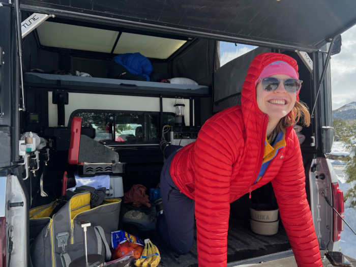 Woman climbing out of TUNE M1