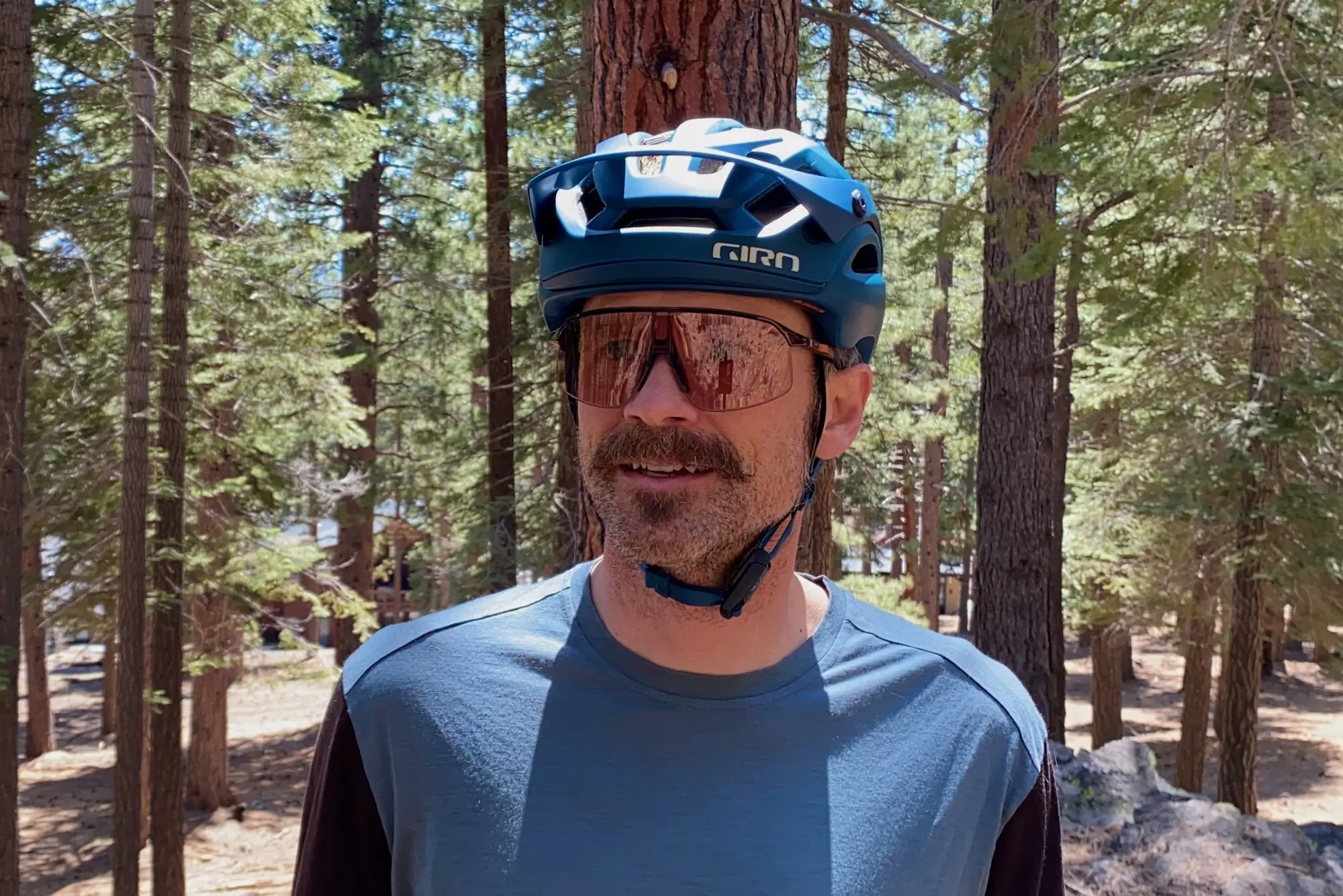 Wearing the Giro Manifest Spherical mountain bike helmet