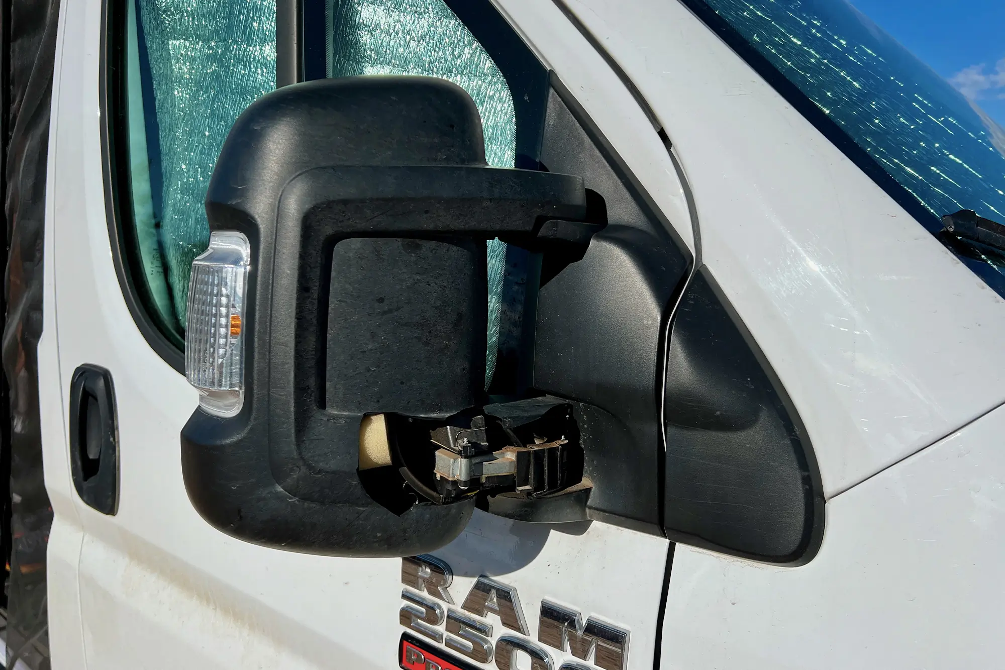 broken mirror on a van