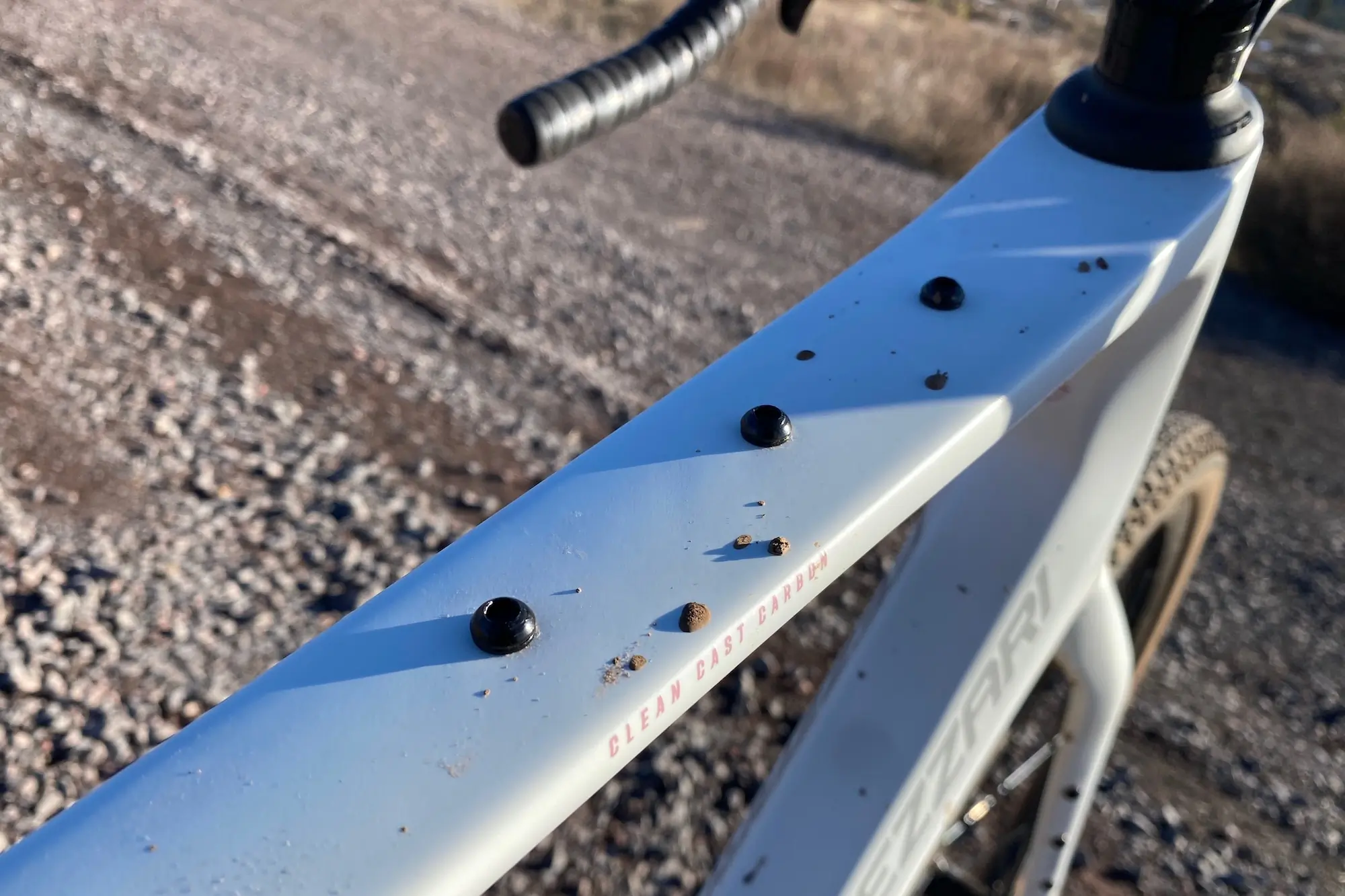 A close look at some of the accessory mounts on the Ari Shaer gravel bike