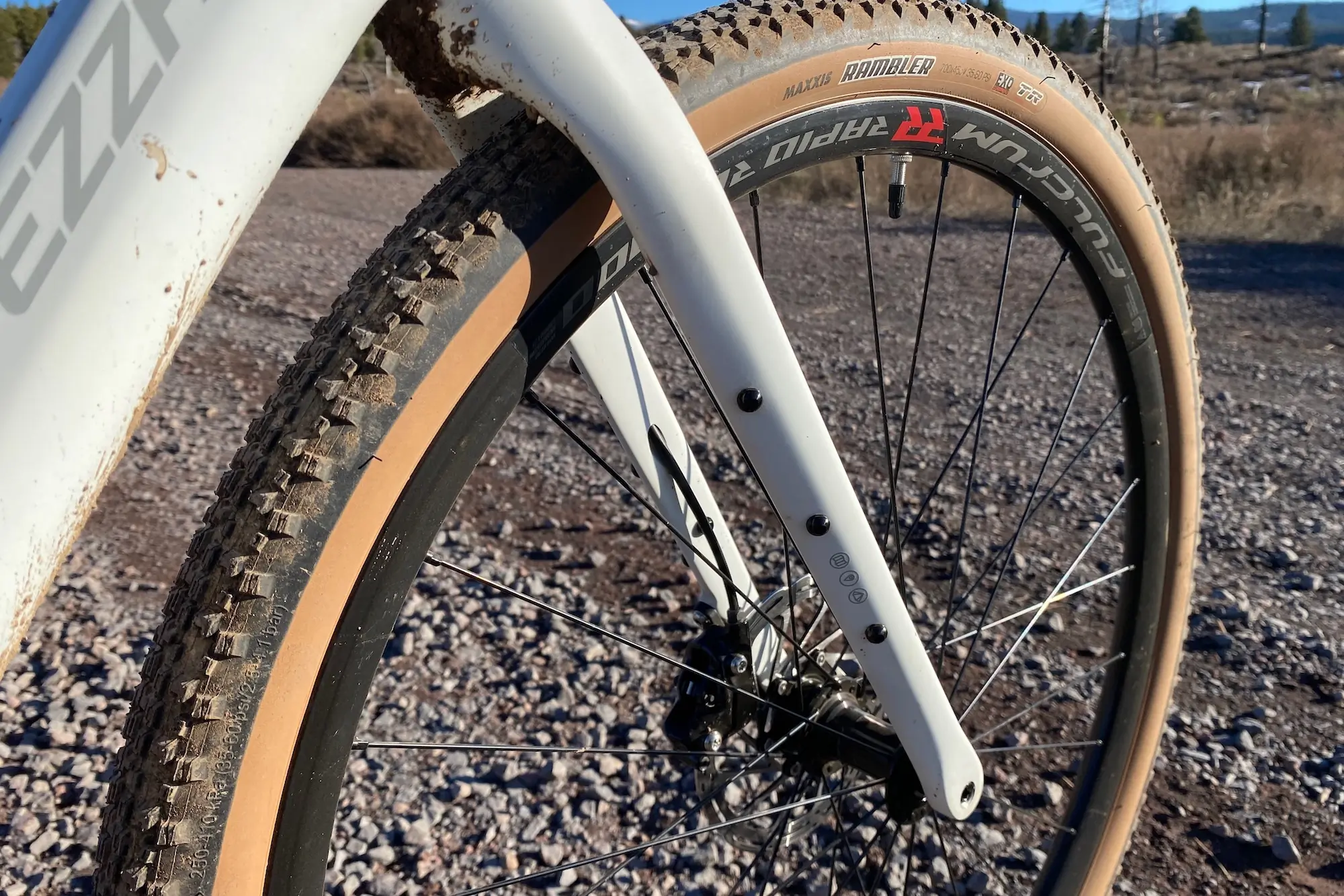 A closer look at the wheels and tire on the Ari Shafer gravel bike