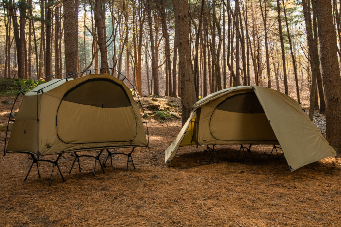 Helinox Fabric and Mesh Cot Tents in woods