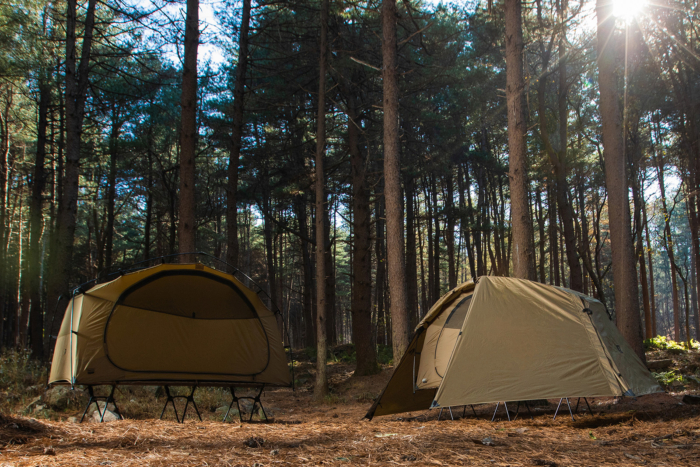 Helinox Fabric and Mesh Cot Tents in woods