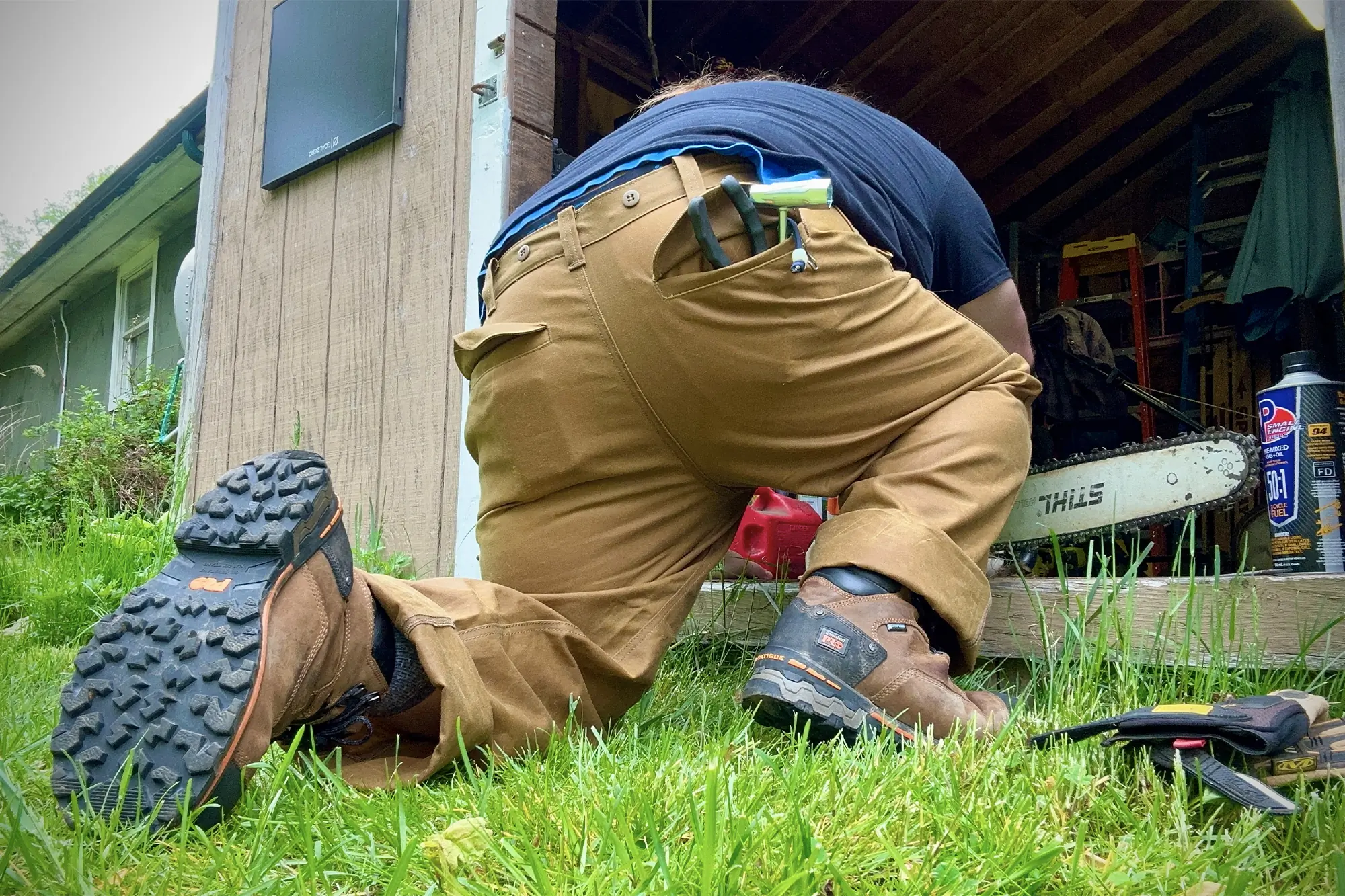 working in filson single tin cloth pants