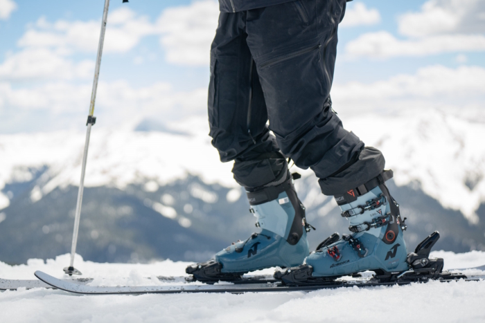 Close-up of skier wearing Nordica ski boots