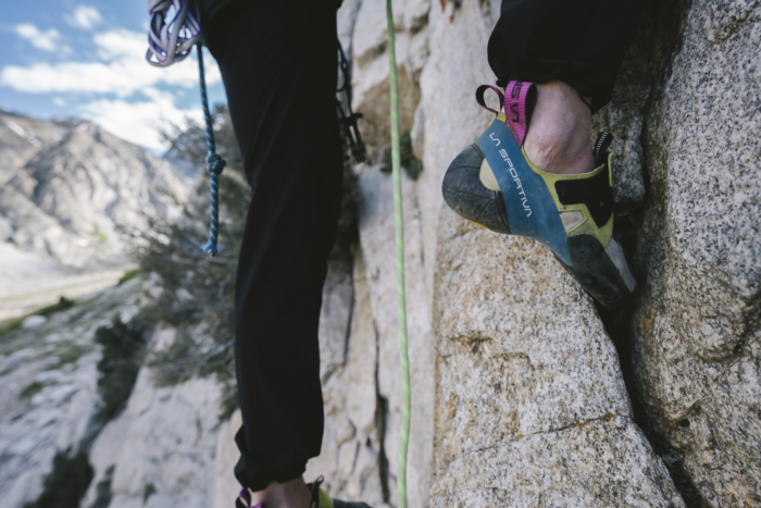 La Sportiva Skwama Rock Climbing Shoe being tested