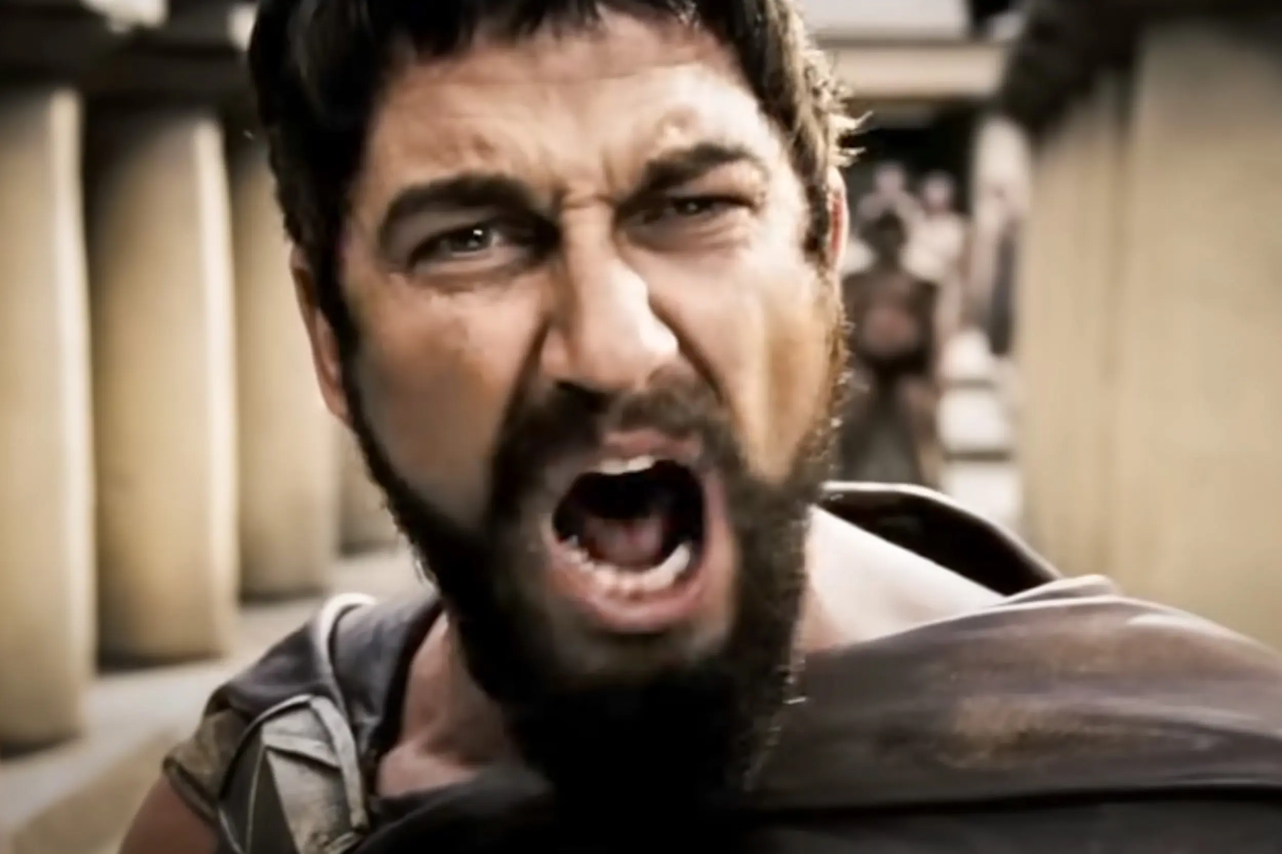 Gerard Butler in the "This is Sparta" scene in the movie 300