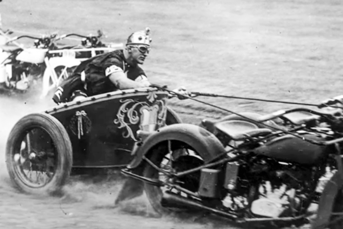 Motorcycle chariot racing from the 1920s