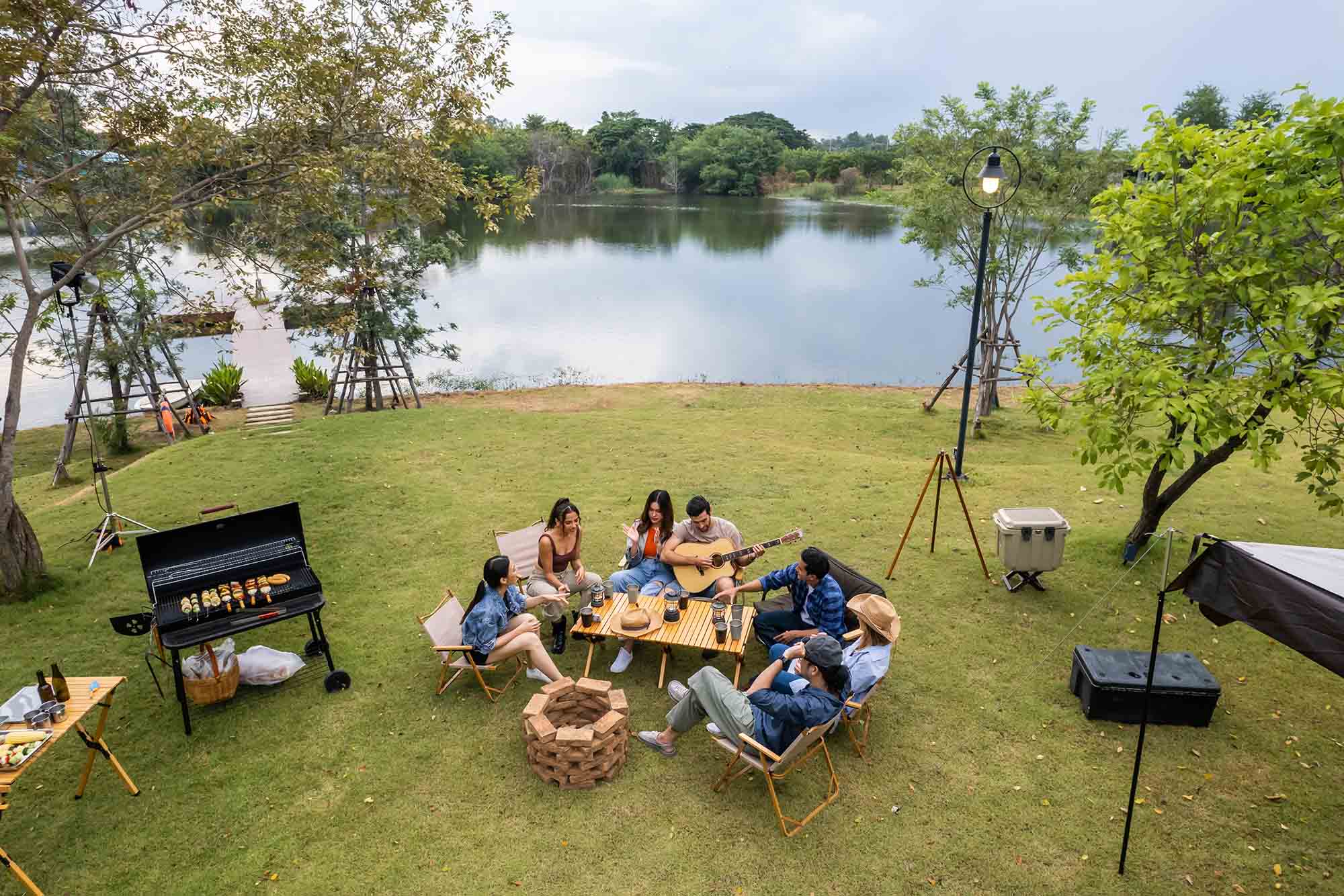 barbeque camping friends