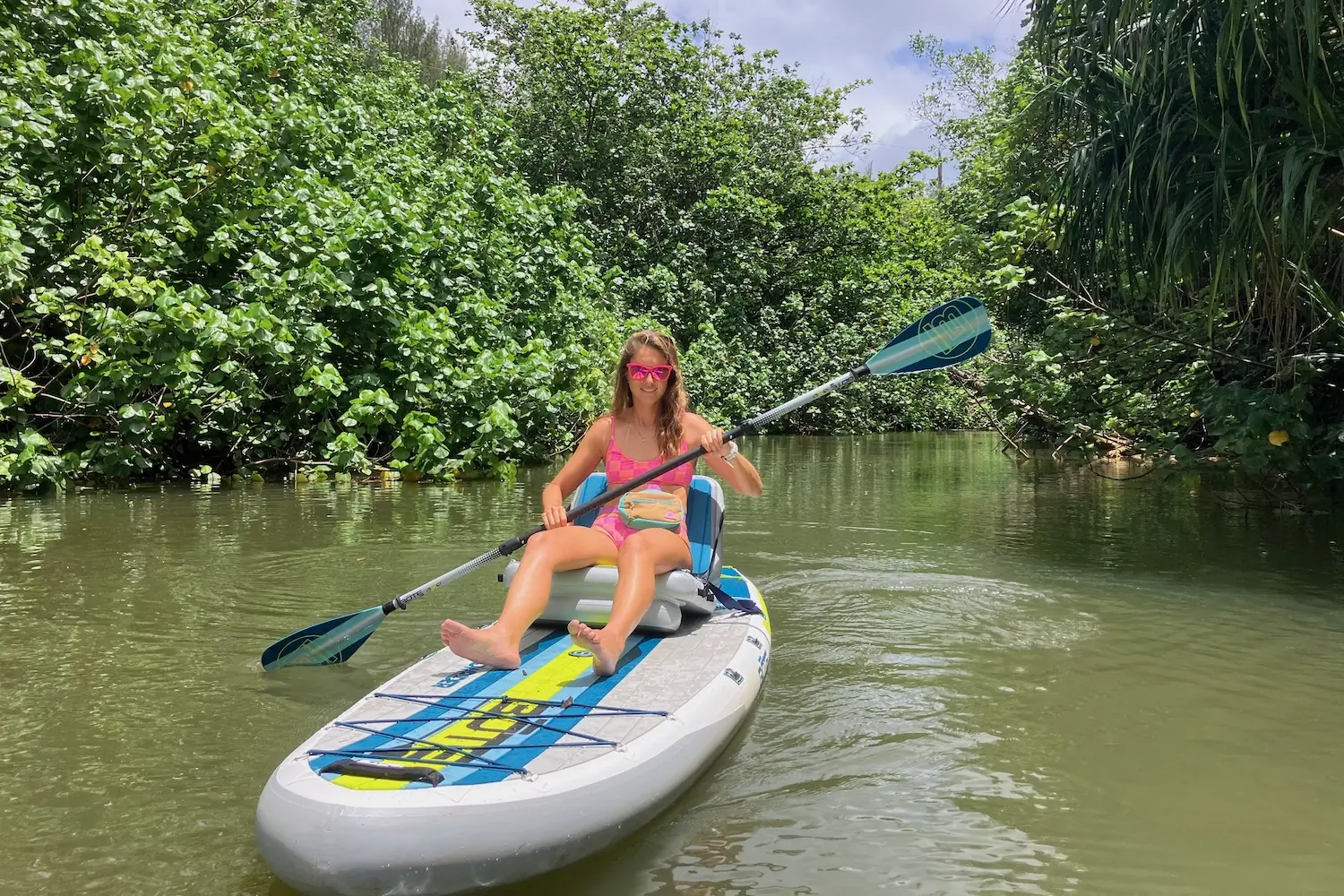 Paddling around in a lagoon wearing the Goodr polarized sunglasses