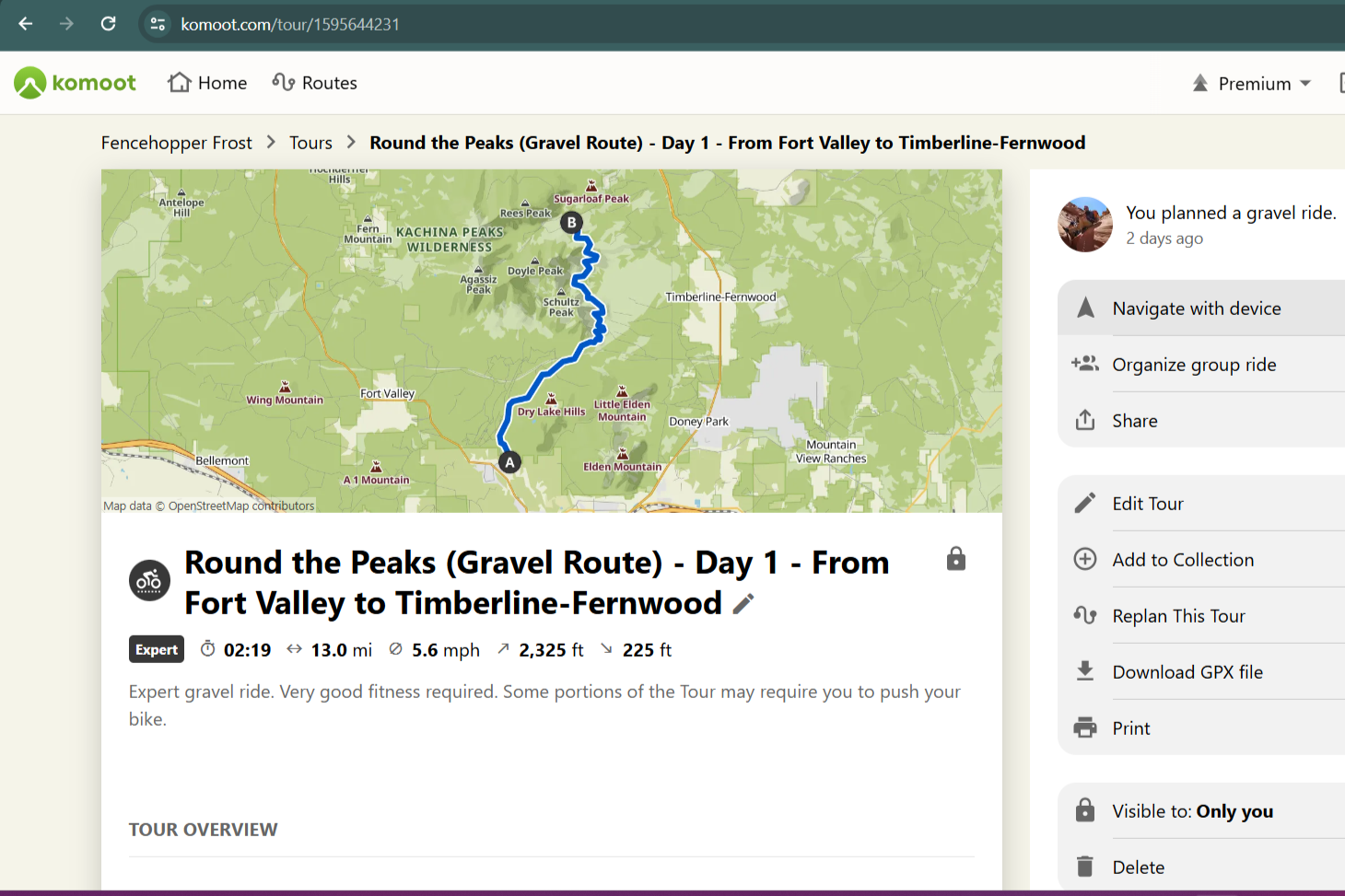desktop screenshot of komoot cycling navigation app